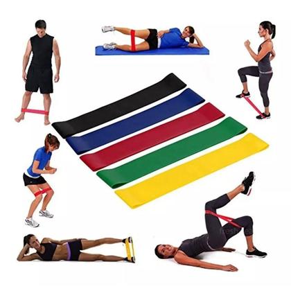 Imagem de Kit 5 Elásticos Treino Exercício Corpo em Casa Resistência Fisioterapia Pilates Ginástica Yoga Mini Band