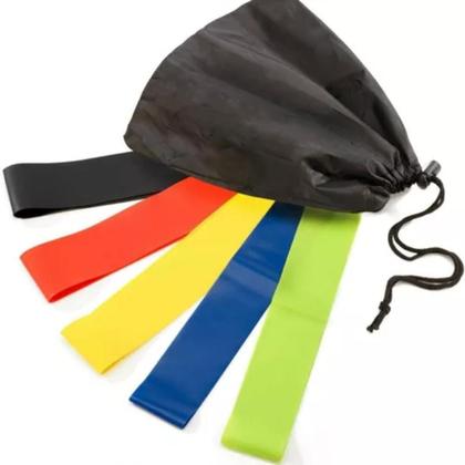 Imagem de Kit 5 Elásticos Treino Exercício Corpo em Casa Resistência Fisioterapia Pilates Ginástica Yoga Mini Band
