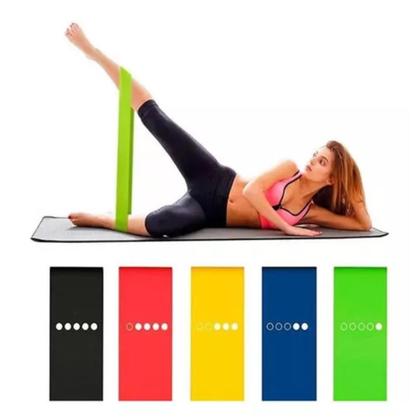 Imagem de Kit 5 Elásticos Treino Exercício Corpo em Casa Resistência Fisioterapia Pilates Ginástica Yoga Mini Band