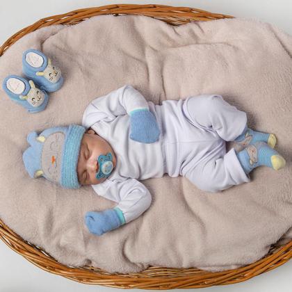 Imagem de Kit 5 Enxoval Touca Luva Meia e Pantufa Bebê Recém Nascido Menino