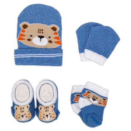 Imagem de Kit 5 Enxoval Touca Luva Meia e Pantufa Bebê Recém Nascido Menino