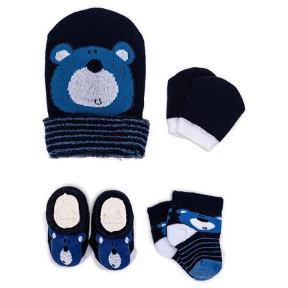 Imagem de Kit 5 Enxoval Touca Luva Meia e Pantufa Bebê Recém Nascido Menino