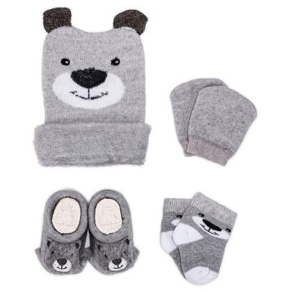 Imagem de Kit 5 Enxoval Touca Luva Meia e Pantufa Bebê Recém Nascido Menino