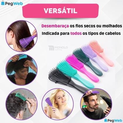 Imagem de Kit 5 Escova Pente Polvo Cabelo Cacheado Crespo Desembaraçar