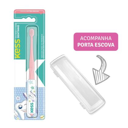 Imagem de Kit 5 Escovas Dentais Infantil Bebês 0 a 6 meses Cerdas Extra Macia Kess Rosa