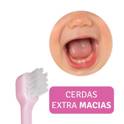 Imagem de Kit 5 Escovas Dentais Infantil Bebês 0 a 6 meses Cerdas Extra Macia Kess Rosa