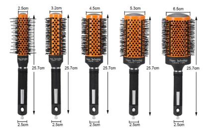 Imagem de Kit 5 Escovas Laranja Para Cabelo Vazadas Térmica Profissional Com Bolsa