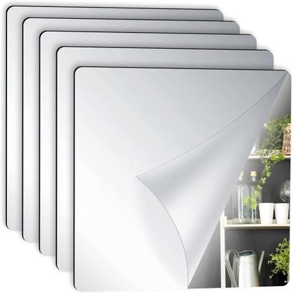 Imagem de Kit 5 Espelhos Adesivos Acrílico Quadrado 15x15cm Decorativo