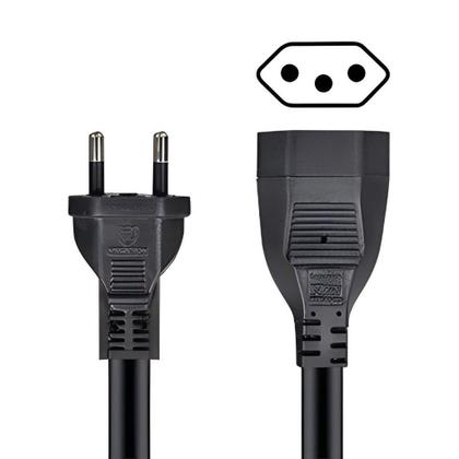 Imagem de Kit 5 Extensão Elétrica Prolongador Preto Extensor de Cabo 2 Metros Bivolt 110v e 220v