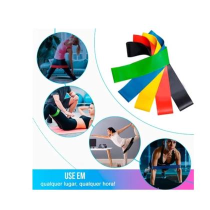 Imagem de Kit 5 Faixa Elástica Band Extensor Resistente Funcional Malhação Musculação / Fisioterapia/ Academia
