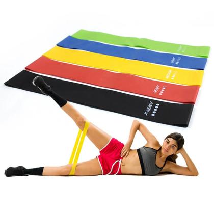 Imagem de Kit 5 Faixa Elástica + Elástico Extensor + Colchonete Treino Ginastica Pilates E Fisioterapia