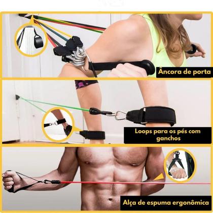 Imagem de Kit 5 Faixa Elástica + Elástico Extensor + Colchonete Treino Ginastica Pilates E Fisioterapia