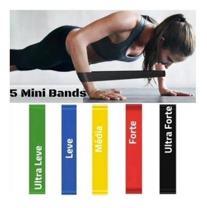 Imagem de Kit 5 Faixas Elástica Mini Band Elástico Musculação