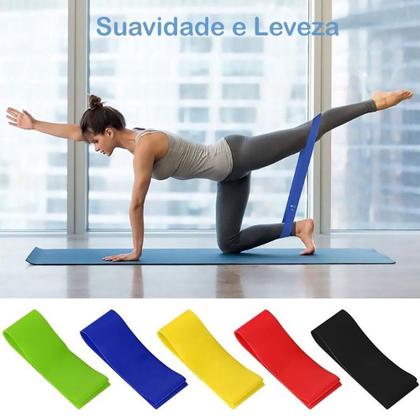 Imagem de Kit 5 Faixas Elásticas Fita Exercicio Extensor Joseph Pilates Abdominal ELASTICOS