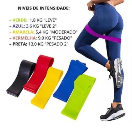 Imagem de Kit 5 Faixas Elásticas par Exercicio Academia Treino Em Casa