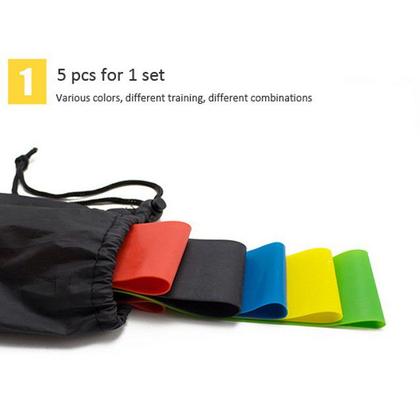 Imagem de Kit 5 Faixas Elásticas Para Exercícios Multifuncional Yoga Fisioterapia e Treino