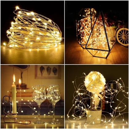 Imagem de Kit 5 Fio Fada Cordão 5 Metros 50 Leds Branco Quente Pilha