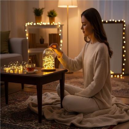 Imagem de Kit 5 Fios de Fada LED 2m 20 Leds Branco Quente 3 Funções