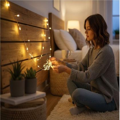 Imagem de Kit 5 Fios de Fada LED 2m 20 Leds Branco Quente 3 Funções