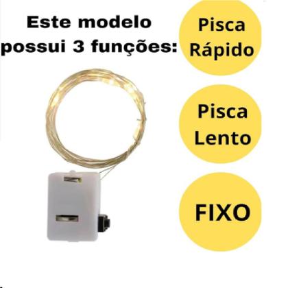 Imagem de Kit 5 Fios de Fada LED 2m 20 Leds Branco Quente 3 Funções