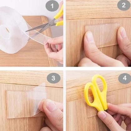 Imagem de Kit 5 Fitas Dupla Face Fixa Extra Forte Lavável Transparente 2 Metros Cola Quadro Espelho