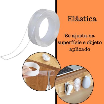 Imagem de Kit 5 Fitas Dupla Face Fixa Extra Forte Lavável Transparente 2 Metros Cola Quadro Espelho