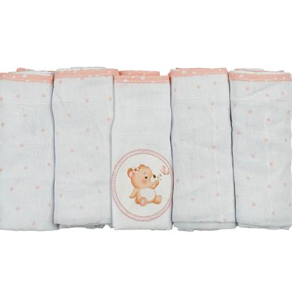 Imagem de Kit 5 Fraldas de Pano para Bebê 68 cm x 70 cm Urso Bublim