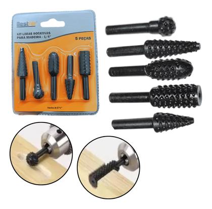 Imagem de Kit 5 Fresa Lima Rotativa P/ Aço Madeira Acabamento Bestfer