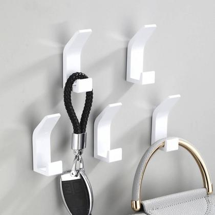 Imagem de Kit 5 Gancho Suporte De Pendurar Utensílios Multiuso Banheiro Cozinha Em Acrílico Branco