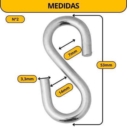 Imagem de Kit 5 Gancho Tipo S Suporte Cabide Aço Multiuso Cozinha Organizador Saco Pancada N3