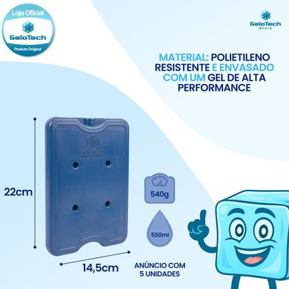 Imagem de Kit 5 Gelo Placa Gel Artificial Reutilizável Rígido 550ml