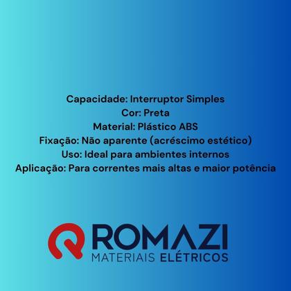 Imagem de Kit 5 Interruptor 4x2 Placa Preto Black Fosco Canoa Romazi