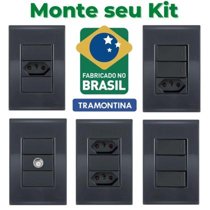 Imagem de Kit 5 Interruptor Simples+1Tomada 20A-Tramontina Liz Grafite