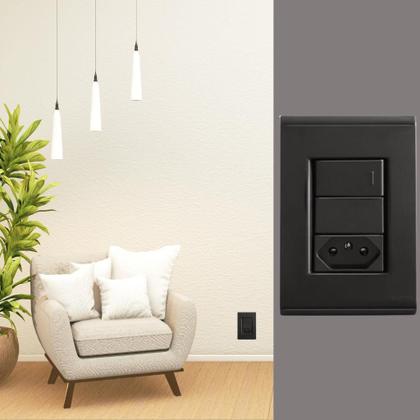 Imagem de Kit 5 Interruptor Simples+1Tomada 20A-Tramontina Liz Grafite