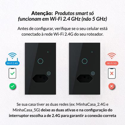 Imagem de Kit 5 Interruptor Smart Wi-fi 2.4 GHz Alexa 1 Botão e Tomada 4x2 Bivolt Preto 291990627-5 Neo Avant