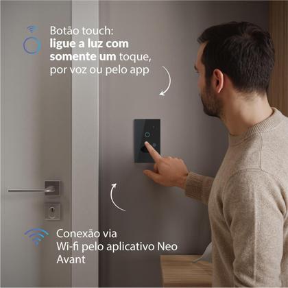 Imagem de Kit 5 Interruptor Smart Wi-fi 2.4 GHz Alexa 1 Botão e Tomada 4x2 Bivolt Preto 291990627-5 Neo Avant