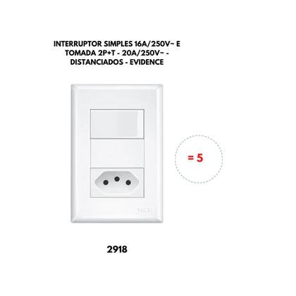 Imagem de Kit 5 Interruptores Simples E Tomada Padrão20a Evidence Fame