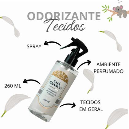 Imagem de Kit 5 Itens Coala Chá Branco Essencia 10ml, Difusor 100ml, Limpador 120ml, Odorizante Tecidos 260ml, Sabonete 500ml. Aromatização Completa