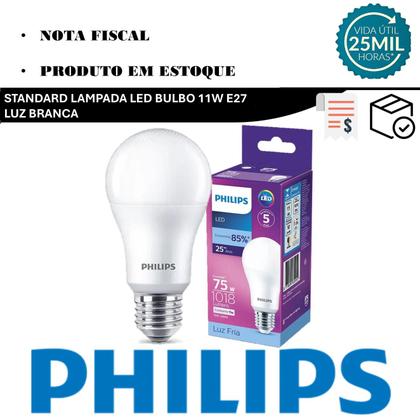 Imagem de Kit 5 Lampada Led Bulbo Philips 11w Branco Frio 6500K E27