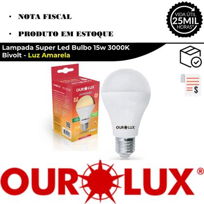 Imagem de Kit 5 Lampada Super Led Bulbo 15w 3000K Luz Amarela Bivolt