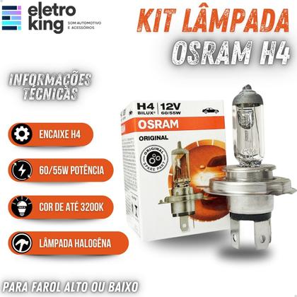 Imagem de Kit 5 Lâmpadas Halógenas Osram Original H4 60 55W 12V Farol Baixo Alto Carro Maior Iluminação Automotiva