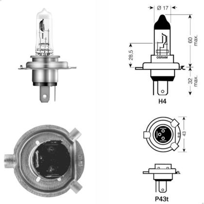 Imagem de Kit 5 Lâmpadas Halógenas Osram Original H4 60 55W 12V Farol Baixo Alto Carro Maior Iluminação Automotiva