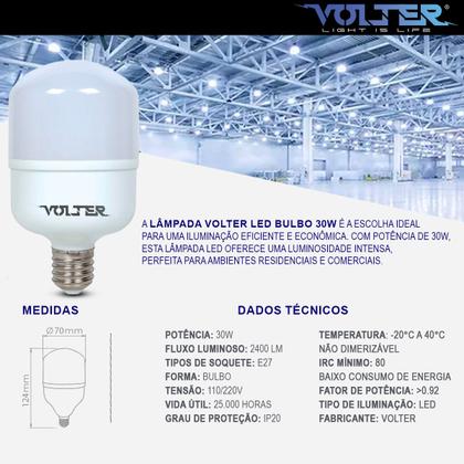 Imagem de Kit 5 Lâmpadas Led Bulbo 30w Volter Branco Frio 6500k Alta Potência Cor Da Luz Branco-frio 110v/220v