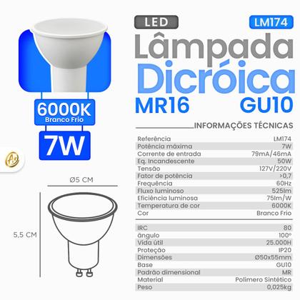 Imagem de Kit 5 Lâmpadas Led Dicroica GU10 MR16 7W Bivolt 2700K / 4000K / 6000K Luminatti