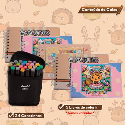 Imagem de Kit 5 Livros Para Colorir Infantil + Canetinhas Boobie Goods
