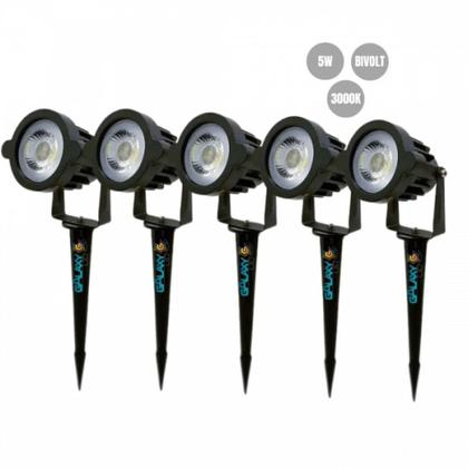 Imagem de Kit 5 luminaria espeto jardim 5w 3000k biv prova dagua galaxy