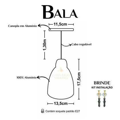 Imagem de Kit 5 Luminária Pendente Bala Com Interior Amarelo Com Fiação 110/220v