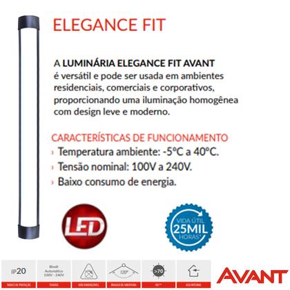 Imagem de Kit 5 Luminaria Preta 18w Sobrepor Slim 50cm Branco Frio 6500K