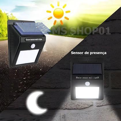 Imagem de Kit 5 Luminaria Solar Luz Led Com Sensor Presença Automático Estrutura Preto