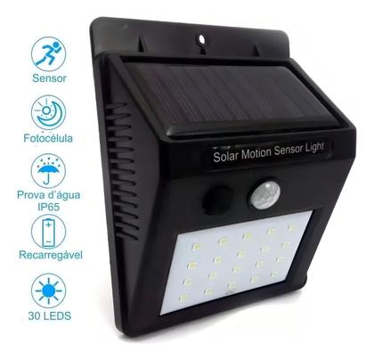 Imagem de Kit 5 Luminaria Solar Luz Led Com Sensor Presença Automático Estrutura Preto